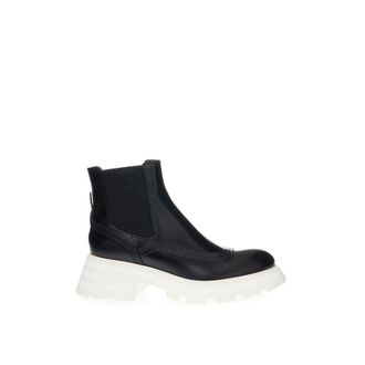 Alexander McQueen Black Leather Chelsea Womens Boots