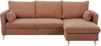 Miliboo Sof&aacute; Cama Con Chaise Longue 3-4 Plazas Con Canap&eacute; De Tela Color Terracota Y Madera Clara Driss