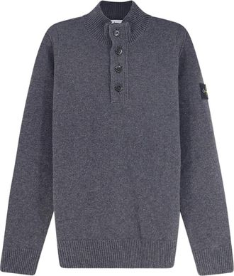 Stone Island Trui met hoge hals en knopen - Heren - Coltruien - Grijs - L - Wol - Truien & Vesten