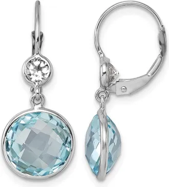 Diamond2Deal 14K Gold Blue and White Topaz Leverback Drop Dangle Earrings