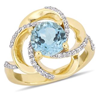 Amour 2-3/5 CT TGW Sky-blue Topaz White Topaz Interlaced Floral Swirl Ring In Yellow Plated Sterling Silver