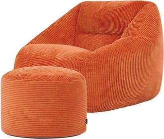 Icon Brand Puf sill&oacute;n con reposapi&eacute;s redondo de pana naranja terracota
