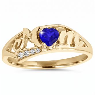 Pompeii3 5/8Ct Heart Shaped Sapphire & Diamond Mom Ring in White, Yellow or Rose Gold