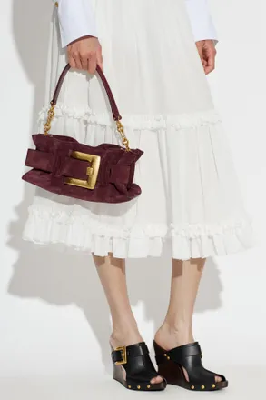 Balmain Suede Bag Anthem Mini, Womens, Burgundy