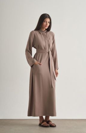 Mizalle Belted Shirt Dress in Mink at Nordstrom, Size X-Large