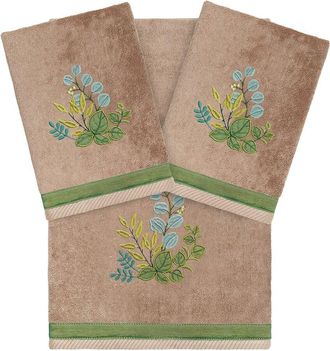 Linum Home Textiles 100% Turkish Cotton Botanica 3Pc Embellished Towel Set