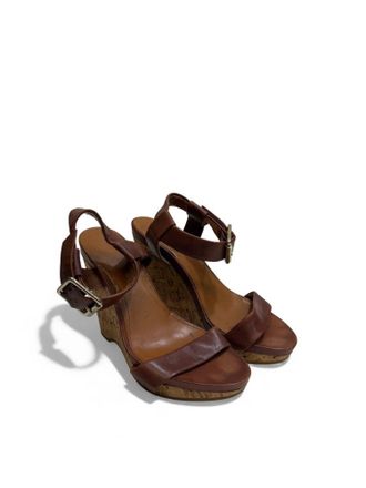 Calvin Klein Womens Leather Platform Wedge Sandals In Brown