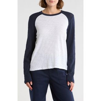 ATM Anthony Thomas Melillo Slub Jersey Long Sleeve Baseballe Tee in White/Silver at Nordstrom Rack, Size Medium