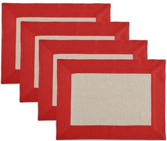 Solino Home Linen Placemats Set of 4, 14 x 19 Inch for Dining Table, Holiday and Everyday Table Decor - Contempo in Red And Natural at Nordstrom