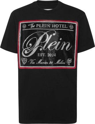 Philipp Plein T-shirt met ronde hals en patch met steentjes - Heren - T-shirts - Zwart - S - Katoen - Tops