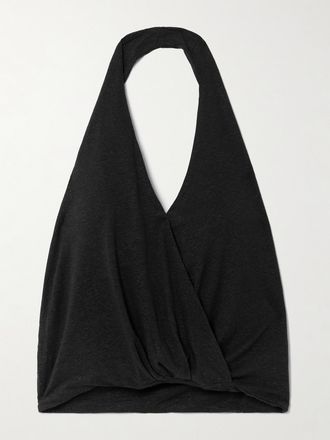 Deiji Studios Top In Jersey Di Misto Lino Fiammato E Lyocell Effetto Portafoglio - Nero