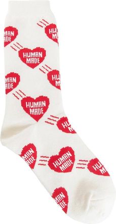 Human Made Socks, male, White, Size: M Multicolor Heart Logo Jacquard Socks