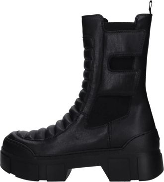 Vic Mati&eacute; Schoenen, Dames, Zwart, 38 EU, Leer, Leren en stoffen enkellaarzen
