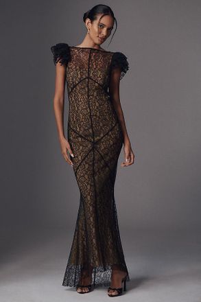 De La Vali Nephele Lace High-Neck Maxi Dress
