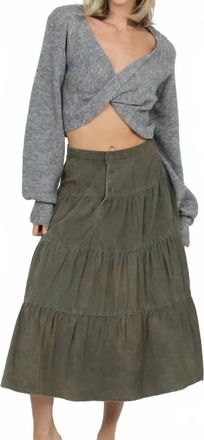 Angie Button Front Tiered Corduroy Skirt In Green