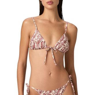 Paige Cameron Tie Front Triangle Bikini Top in Cream Multi at Nordstrom, Size X-Large