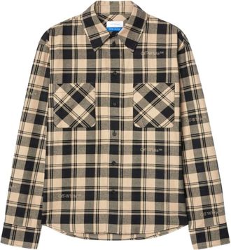 Off-white Logo Check Flannel Shirt - Heren - Casual Overhemden - Beige - M - Katoen - Overhemden