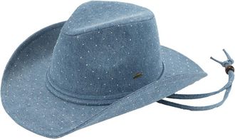 C.C All Over Rhinestone Denim Cowboy Hat with Chinstraps for Women, Denim, One Size