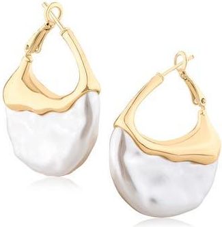 Jardin Faux Pearl Molten Hoop Earrings in White/Gold at Nordstrom Rack