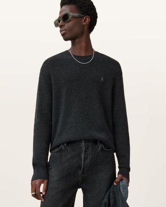 AllSaints Aspen Waffle Texture Crew Neck Ramskull Sweater