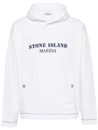 Stone Island logo-print cotton hoodie - White