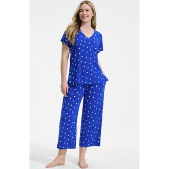 Lands End Cooling Pajama Set - Short Sleeve Top and Crop Pants in Vibrant Lapis Dot at Nordstrom, Size X-Small P