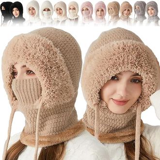 Generic 3 in 1 Beanie Hat with Scarf and Mask, 3 in 1 Beanie Hat for Women, Womens Outdoors Windproof Scarf Hat, Fleece Balaclava Ski Mask, Winter Warm Knitte