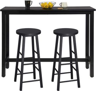 Woltu Tavolo Da Bar Con 2 Sgabelli Alti Set Mobili Da Bar Rettangolare Bancone Legno Nero - Woltu