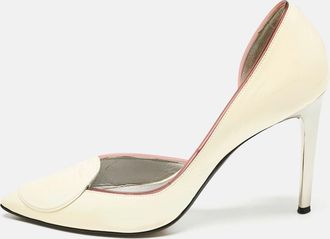 Versace Cream Patent Leather Medusa Pointed Toe Dorsay Pumps