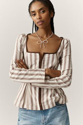 Maeve Zip-Front Square-Neck Blouse