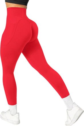 Generic Seamless Scrunch Bum Leggings for Women - High Waist Tummy Control Yoga Gym Workout Stretchy Pants UK Red, L