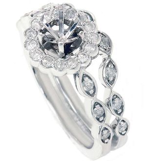 Pompeii3 1/2ct Vintage Diamond Ring Semi Mount Bridal Set 14K White Gold Size Selectable