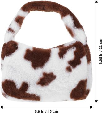 Generic Plush Cow Print Shoulder Bag for Women, Soft Lady Crossbody Handbag with Chain Strap, Adorable Brown Plush Hobo Purse for Daily Shopping and Casual Us