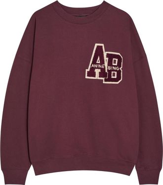 Anine Bing Miles Logo-appliqu&eacute;d Cotton Sweatshirt - Dark Red - S (UK8-10 / S)