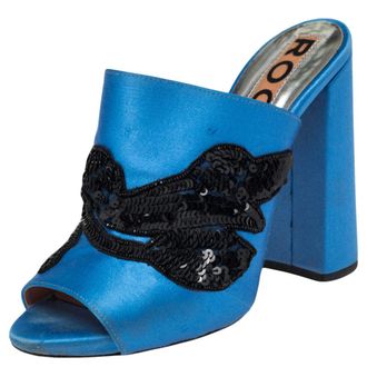 Rochas Blue Satin Embellishment Mule Sandals