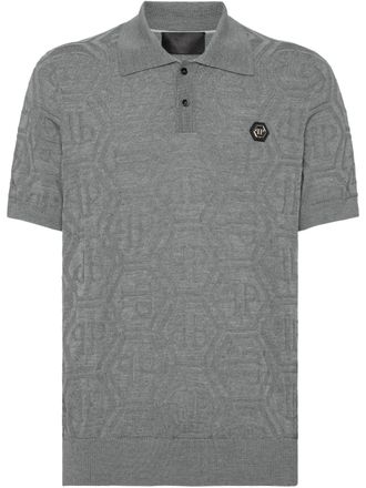 Philipp Plein Polo con monogramma jacquard - Grigio