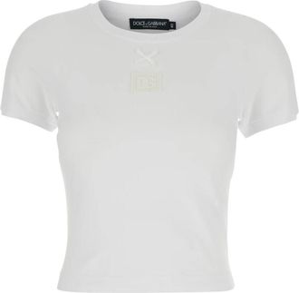 Dolce & Gabbana Logo T-shirt met ronde hals - Dames - T-shirts - Wit - XS - Katoen - Tops