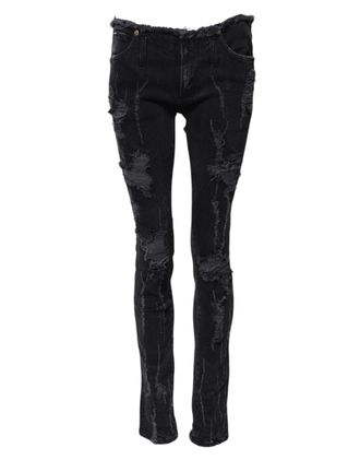 Dolce & Gabbana Womens Black Cotton Tattered Skinny Denim Jeans Clothing