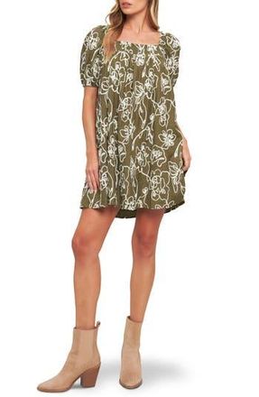Flying Tomato Textured Floral Babydoll Minidress in Brown at Nordstrom Rack, Size Medium