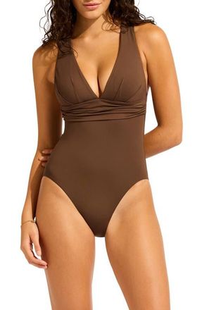 Seafolly Collective Crisscross One-Piece Swimsuit in Dark Chocolate at Nordstrom, Size 4 Us