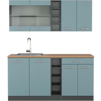 Vicco Cocina Vers&aacute;til R-line, Gris Azulado/antracita, 160 Cm, Et Roble