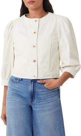 Kensie Collarless Crop Denim Jacket in Natural at Nordstrom Rack, Size X-Large