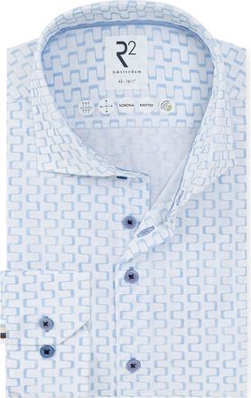 R2 Modern Fit overhemd lichtblauw geometrische print