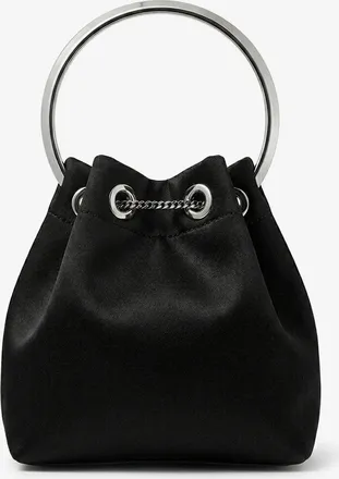 Jimmy Choo London Womens Bucket Bag Bon Black Satin Polyester