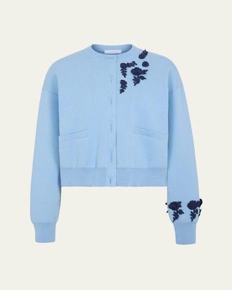 Paco Rabanne Floral Embroidered Crewneck Cardigan
