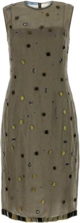 Prada Beige Eyelet-embellished Silk Dress