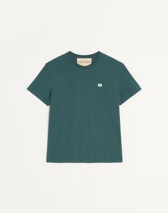 Valentino Cotton T-Shirt With Vlogo Patch Man DARK GREEN 3XL