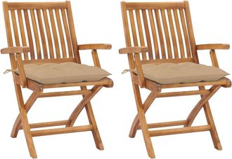 vidaXL Sillas De Jard&iacute;n 2 Unidades Madera De Teca Con Cojines Beige Vidaxl