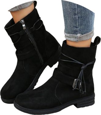 Generic Ankle Boots for Women UK Winter Boots for Women UK Vintage Casual Suede Lace Up Round Toe Chunky Block Low Heels Ankle Booties Western Cowgirl Cowboy 