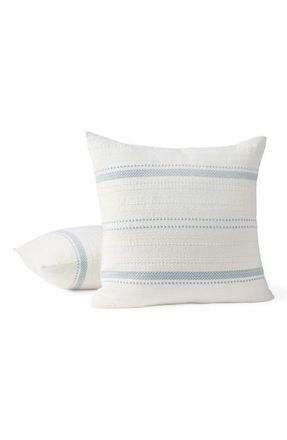 Coyuchi Bonita Organic Cotton Pillow Cover in Soft White W/Pacific Blue at Nordstrom